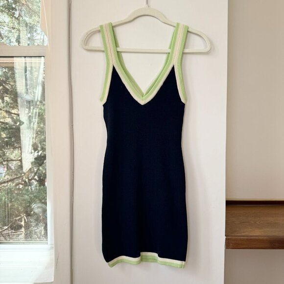 New Free People FP Beach Blair Sweater Knit Mini Dress White Navy Green XS - Picture 4 of 4